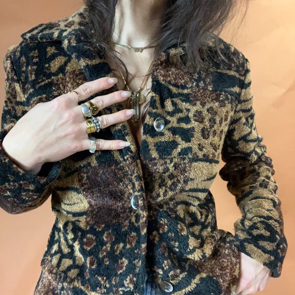 Vintage Fuzzy Mixed Animal Print Patchwork 90s Jacket - Picture 2 of 7